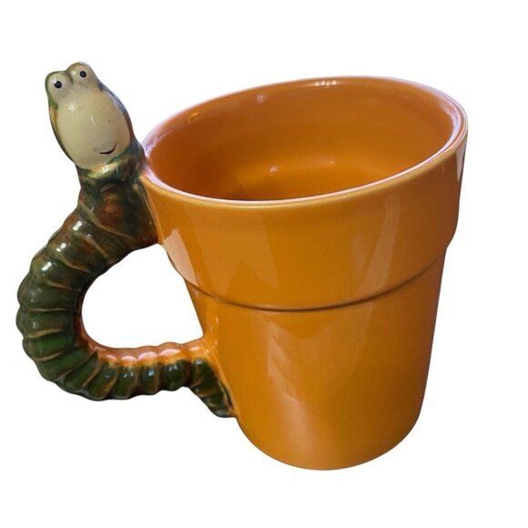 Cracker Barrel Ceramic Pottery Mug Planter Worm Handle Terra Cotta 4.5" x 3.75" - Picture 2 of 7
